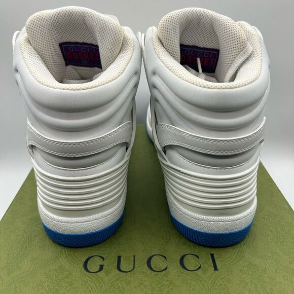 NEW GUCCI MEN CURRENT VEGAN LEATHER HIGH TOP LOGO BASKET SNEAKER SHOES US 10.5 - Picture 7 of 12